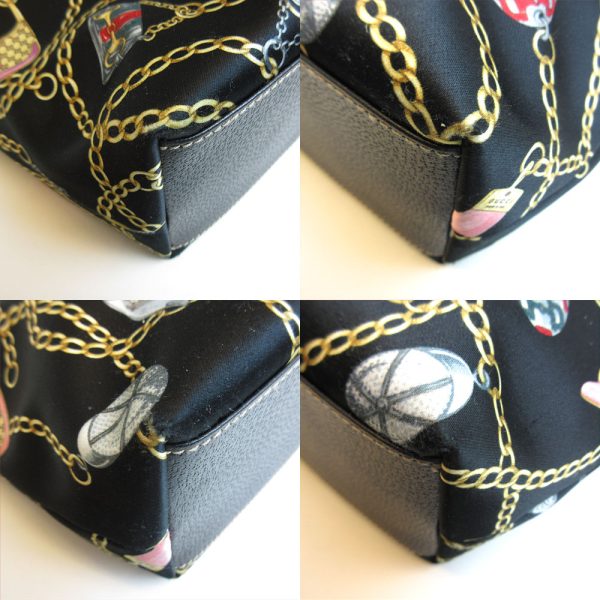 3 gu220226 1ta 04 Gucci Tote Bag Chain Pattern Black Multicolor