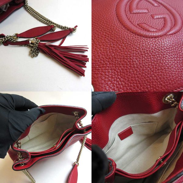 3 gu230112 1ta 04 Gucci Soho Chain Semi Shoulder Bag Leather Red