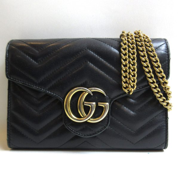 3 gu230420 2u Gucci GG Marmont Chain Wallet Bag Black Crossbody