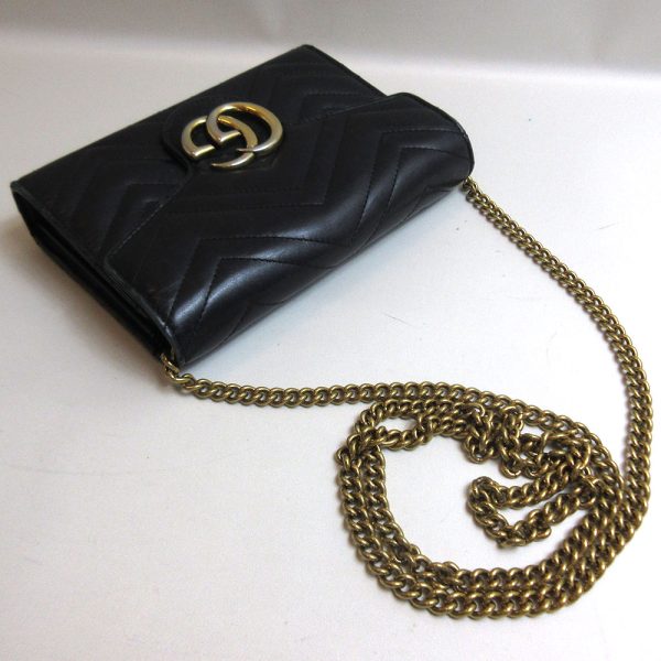 3 gu230420 2u 02 Gucci GG Marmont Chain Wallet Bag Black Crossbody