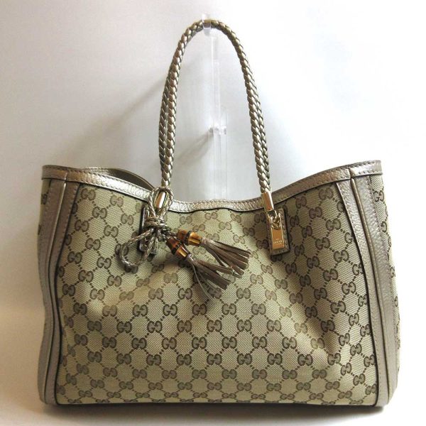 3 gu230426 1u Gucci GG Canvas Bella Bamboo Tote Shoulder khaki