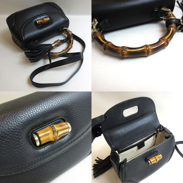 3 gu230427 1u 03 Gucci Bamboo 2way Leather Handbag Shoulder Black