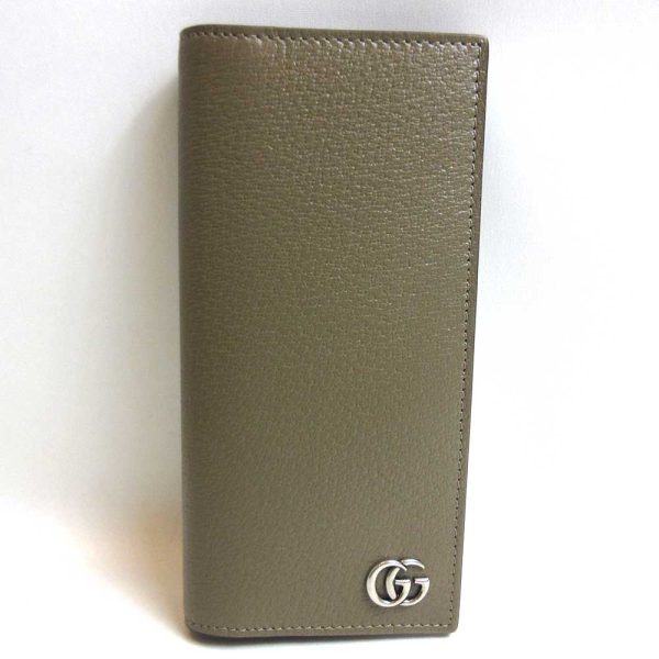 3 gu230606 1u Gucci Long Wallet GG Marmont Leather Bi fold Khaki