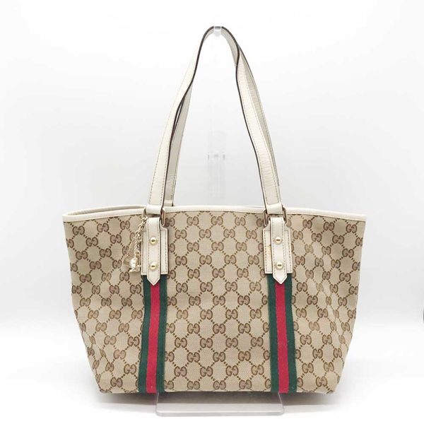 3 gu230921 3m Gucci Tote Bag Sherry Line GG Canvas White Beige