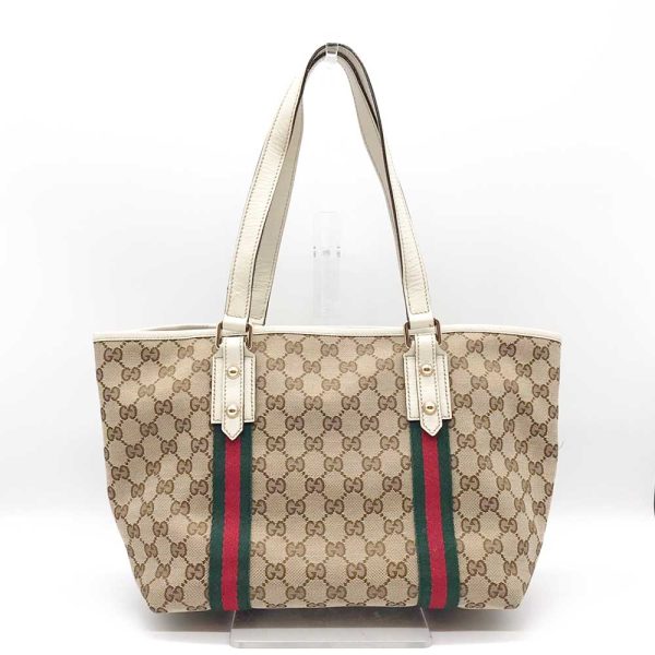 3 gu230921 3m 01 Gucci Tote Bag Sherry Line GG Canvas White Beige