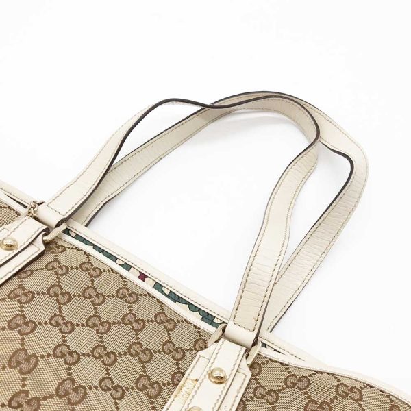 3 gu230921 3m 04 Gucci Tote Bag Sherry Line GG Canvas White Beige