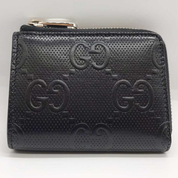 3 gu230928 1m Gucci Zipper Wallet GG Embossed Coin Case Black