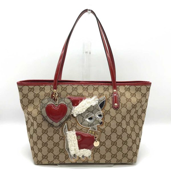 3 gu231019 3u Gucci Chihuahua Santa Tote Bag GG Canvas khaki