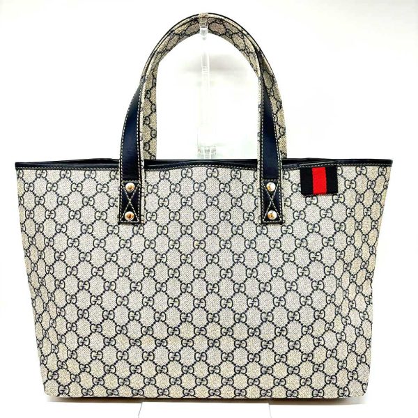 3 gu240605 1 Gucci Tote Bag Sherry Line GG Supreme Greige Navy