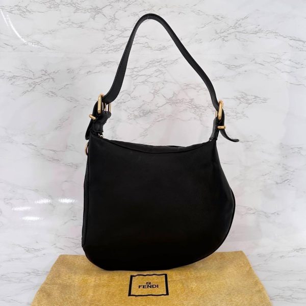 30033 Fendi One Shoulder Bag Logo Leather Black