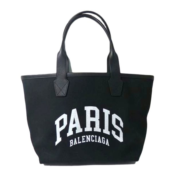 30122 1 Balenciaga Paris Canvas Logo Print Tote Bag Black