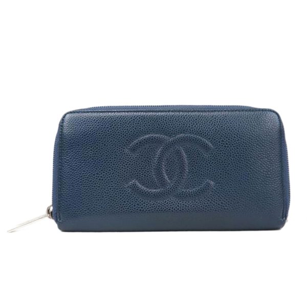 30201 1 CHANEL Caviar Skin Round Zipper Wallet Black