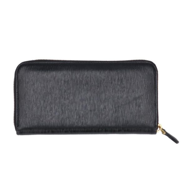 30561 2 Prada Saffiano Round Zipper Wallet Black