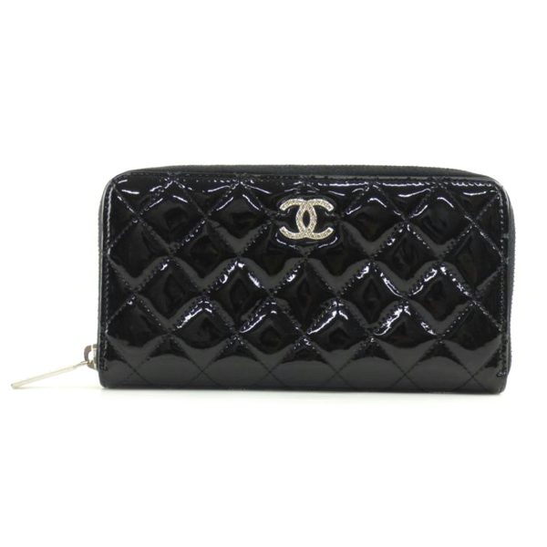 30859 1 Chanel Enamel Round Zipper Wallet Black