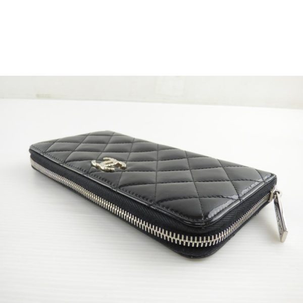 30859 3 Chanel Enamel Round Zipper Wallet Black