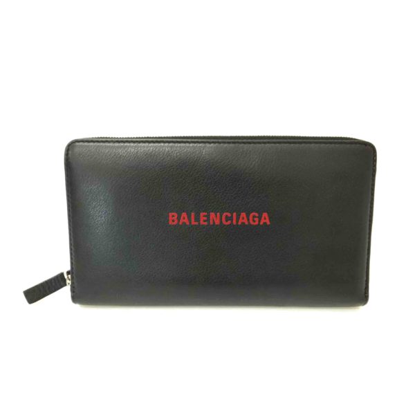 31236 1 Balenciaga Leather Round Zipper Long Wallet Black