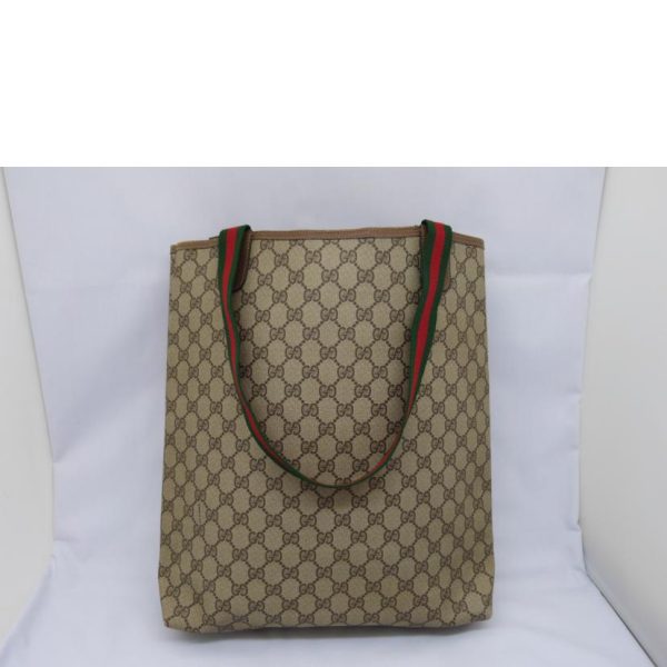 31253 2 Gucci Old Gucci GG Supreme PVC Tote Bag Beige