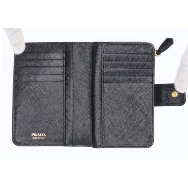 31328 3 PRADA Prada Saffiano Compact Wallet Bag Black