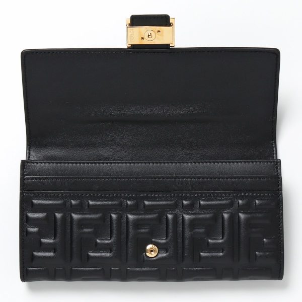 321106063 3 Fendi Leather Bifold Long Wallet FF Logo Embossed Nero Oro