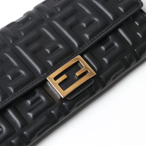 321106063 5 Fendi Leather Bifold Long Wallet FF Logo Embossed Nero Oro