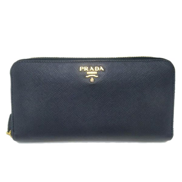 32117 1 PRADA Round Zipper Long Wallet Saffiano Bag Black