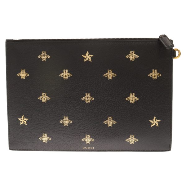 3224a100007 1 Gucci Beaster Leather Clutch Bag Black