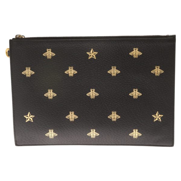 3224a100007 2 Gucci Beaster Leather Clutch Bag Black