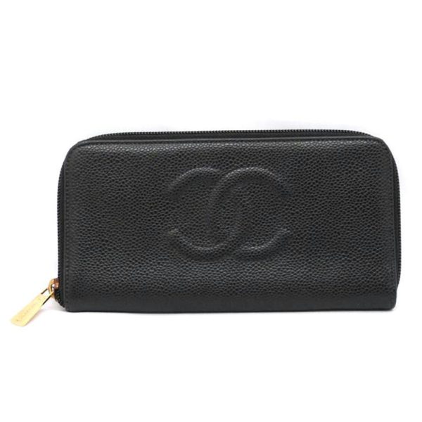 32328 1 CHANEL Round Zipper Wallet Black