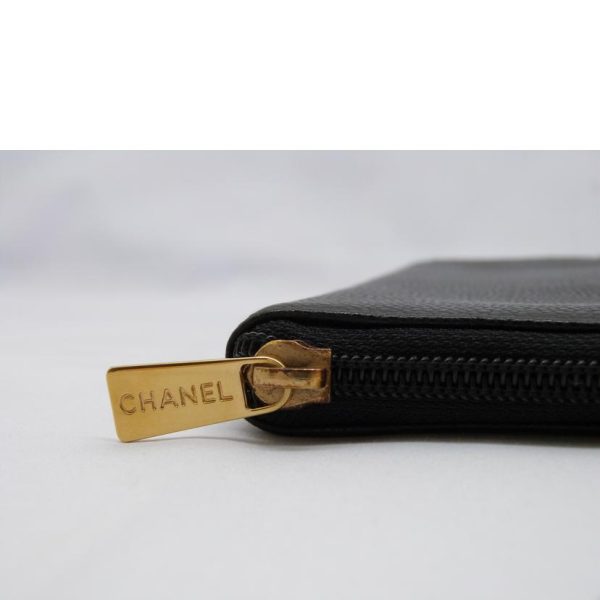 32328 10 CHANEL Round Zipper Wallet Black