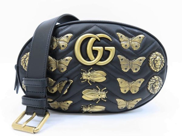 3240600612 Gucci GG Marmont Studs Belt Bag Black