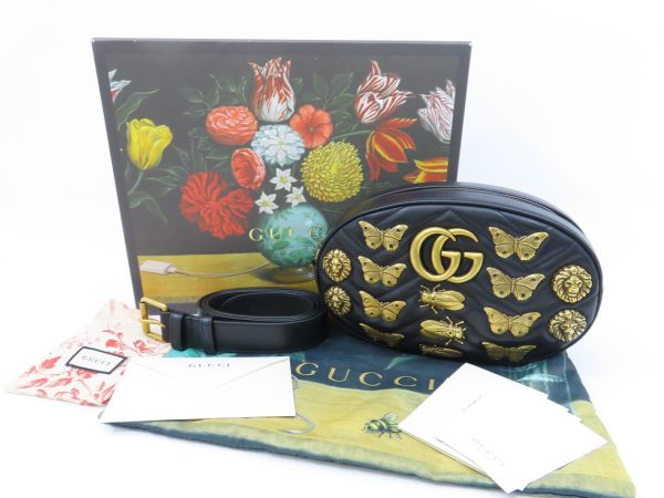 3240600612 11 Gucci GG Marmont Studs Belt Bag Black