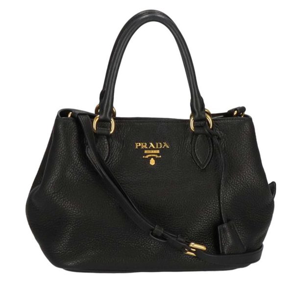 32893 1 Prada Vitello Phenix 2WAY Leather Bag Black Gold