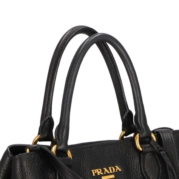 32893 7 Prada Vitello Phenix 2WAY Leather Bag Black Gold