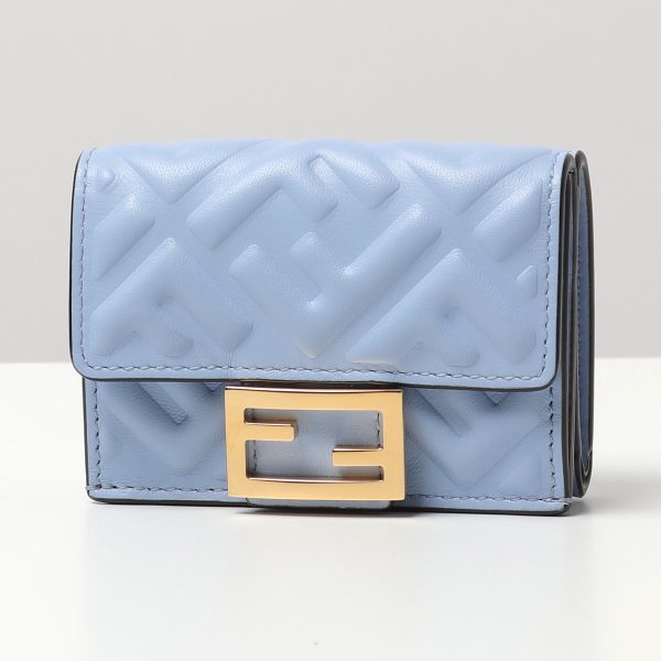 330513672 1 Fendi Baguette Trifold Micro FF Pattern Mini Wallet Blue