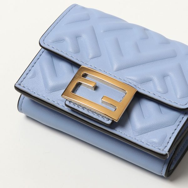 330513672 5 Fendi Baguette Trifold Micro FF Pattern Mini Wallet Blue