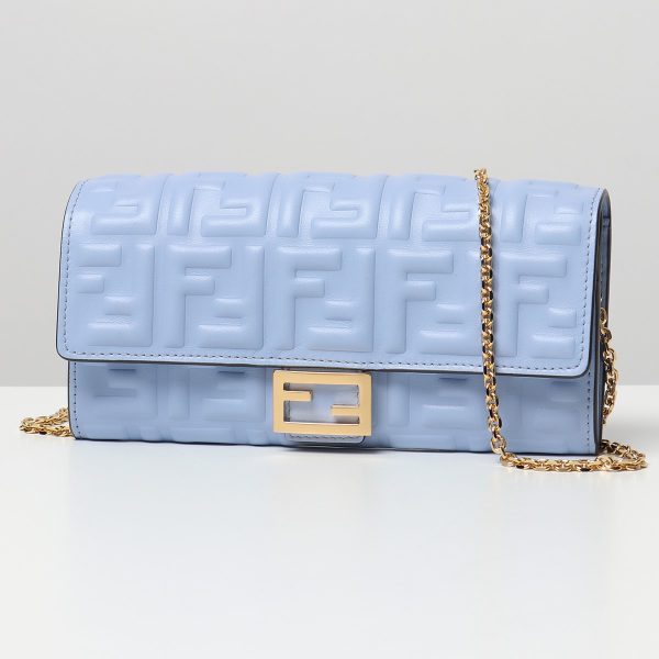 330521148 1 Fendi Bifold Long Crossbody Wallet Shoulder Bag FF Logo Blue