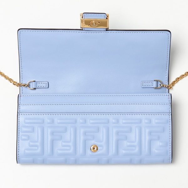 330521148 4 Fendi Bifold Long Crossbody Wallet Shoulder Bag FF Logo Blue