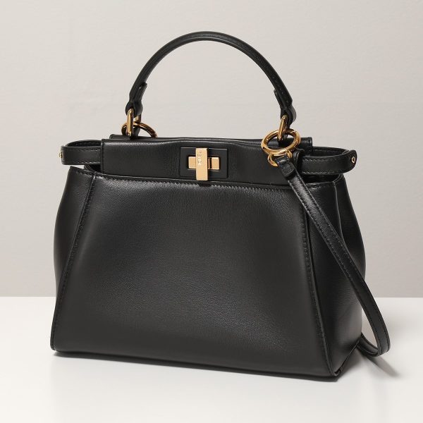 330603061 1 Fendi Peekaboo Mini Bugs Eyes Leather Shoulder Bag Black