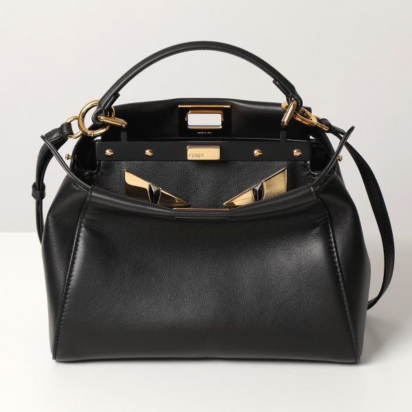 330603061 5 Fendi Peekaboo Mini Bugs Eyes Leather Shoulder Bag Black