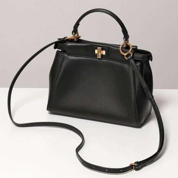 330603061 6 Fendi Peekaboo Mini Bugs Eyes Leather Shoulder Bag Black