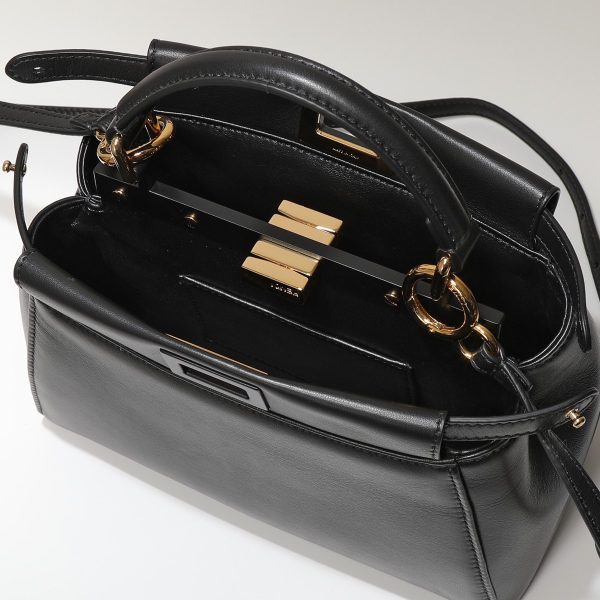 330603061 7 Fendi Peekaboo Mini Bugs Eyes Leather Shoulder Bag Black