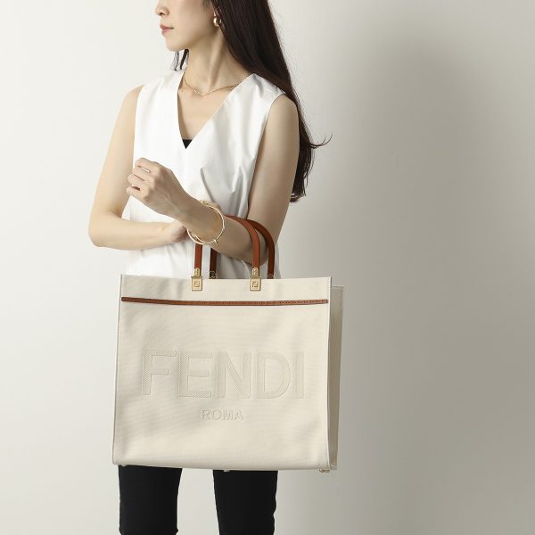 330614650 3 Fendi Sunshine Large Canvas Handbag Beige