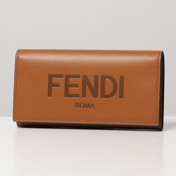 330616014 1 Fendi Continental Logo Leather Wallet Brown