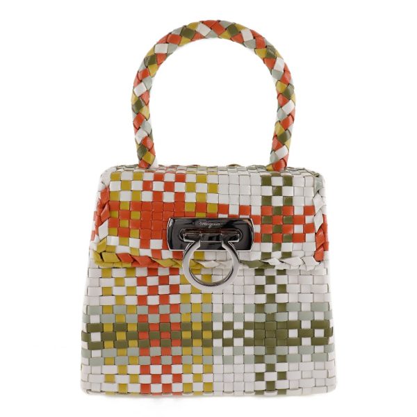 33070411 1 Salvatore Ferragamo Gancini Handbag Braided Leather Multicolor