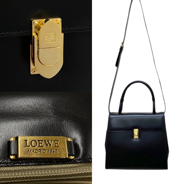 330i230572620 4 Loewe Anagram Logo Metal Calf Leather 2way Bag Black