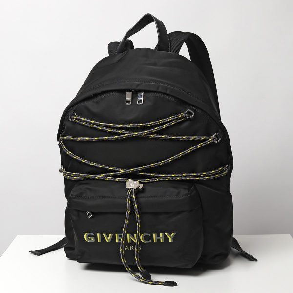 331109041 1 Givenchy Urb Backpack Logo Nylon Drawstring Bag Black Yellow