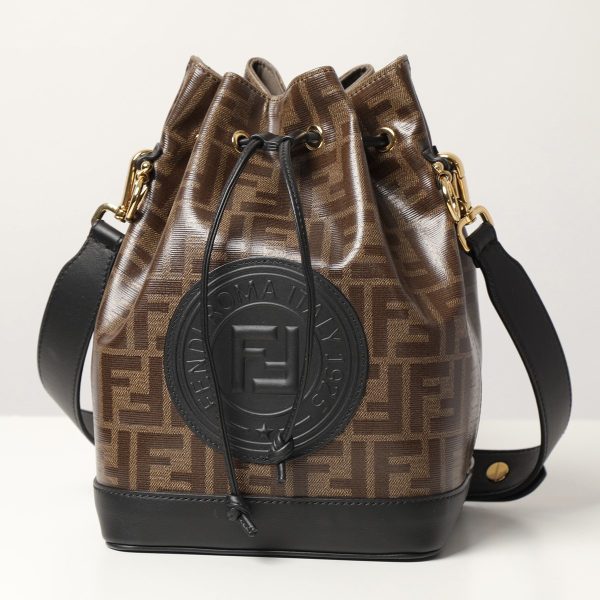 331118150 1 Fendi Montresor Grande Drawstring FF Logo Shoulder Bag Brown