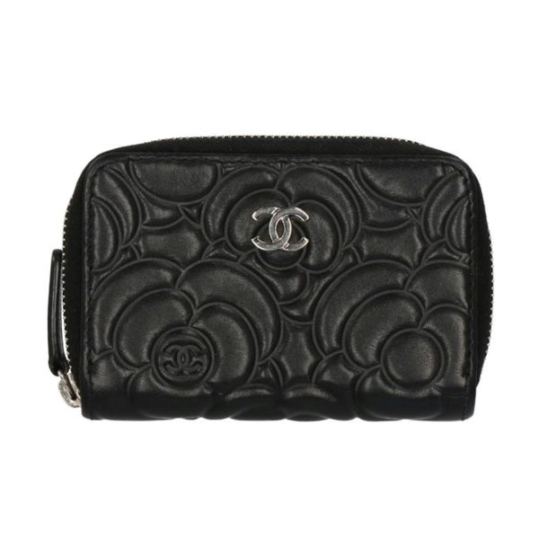 33296 1 Chanel Camellia Lambskin Coin Purse Black