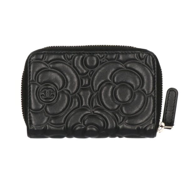 33296 2 Chanel Camellia Lambskin Coin Purse Black