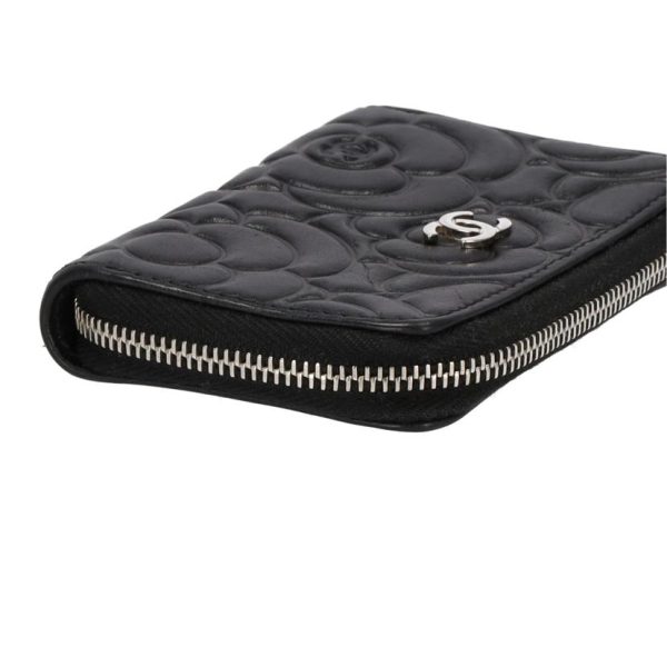 33296 3 Chanel Camellia Lambskin Coin Purse Black